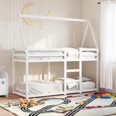 vidaXL Etagenbett mit Dach Weiß 75x190 cm Massivholz Kiefer