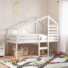 vidaXL Hochbett mit Dach Weiß 80x200 cm Massivholz Kiefer