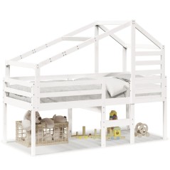 vidaXL Hochbett mit Dach Weiß 80x200 cm Massivholz Kiefer