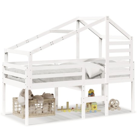 vidaXL Hochbett mit Dach Weiß 80x200 cm Massivholz Kiefer