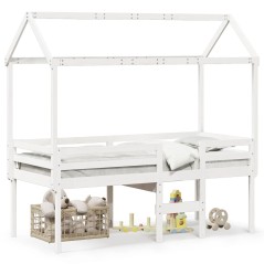 vidaXL Hochbett mit Dach Weiß 80x200 cm Massivholz Kiefer