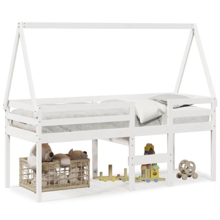 vidaXL Hochbett mit Dach Weiß 90x190 cm Massivholz Kiefer