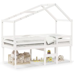 vidaXL Hochbett mit Dach Weiß 90x190 cm Massivholz Kiefer