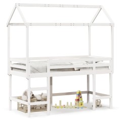vidaXL Hochbett mit Leiter und Dach Weiß 90x190 cm Massivholz Kiefer