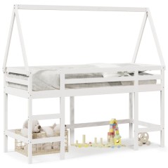 vidaXL Hochbett mit Leiter und Dach Weiß 90x190 cm Massivholz Kiefer