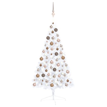 Künstlicher Halber Weihnachtsbaum mit LEDs & Kugeln Weiß 120 cm