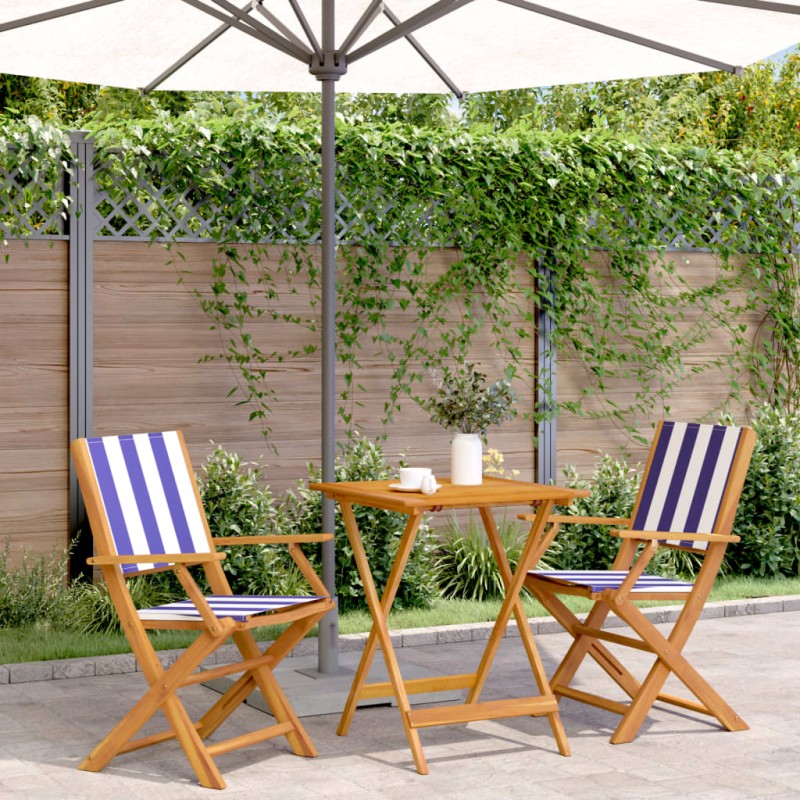 vidaXL 3-tlg. Bistro-Set Blau und Weiß Stoff und Massivholz vidaXL 3-tlg. Bistro-Set Blau und Weiß Stoff und Massivholz