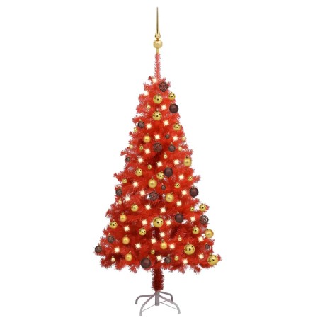 Künstlicher Weihnachtsbaum mit LEDs & Kugeln Rot 120 cm PVC