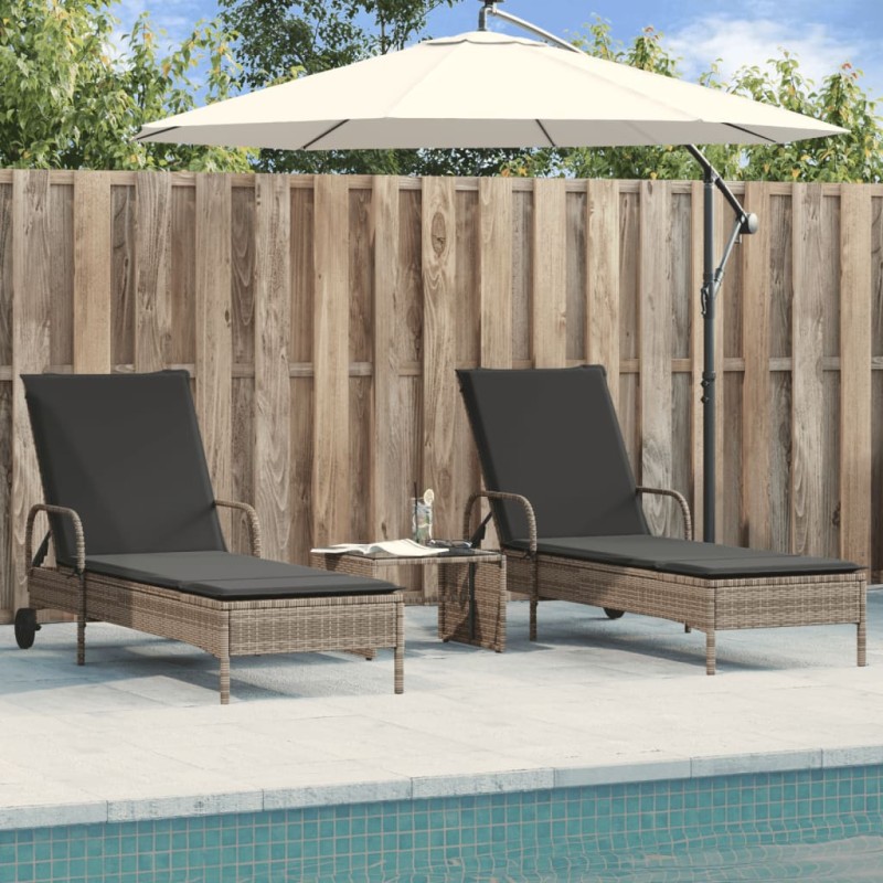 vidaXL Sonnenliegen mit Auflagen 2 Stk. Grau Poly-Rattan vidaXL Sonnenliegen mit Auflagen 2 Stk. Grau Poly-Rattan