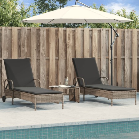 vidaXL Sonnenliegen mit Auflagen 2 Stk. Grau Poly-Rattan
