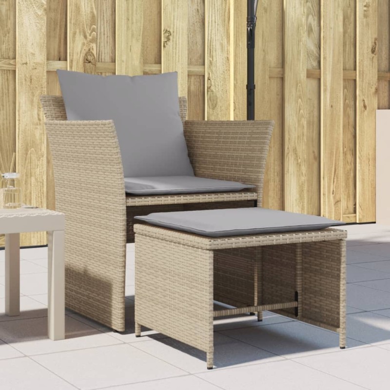 vidaXL Gartenstuhl mit Fußhocker Beige Poly Rattan vidaXL Gartenstuhl mit Fußhocker Beige Poly Rattan