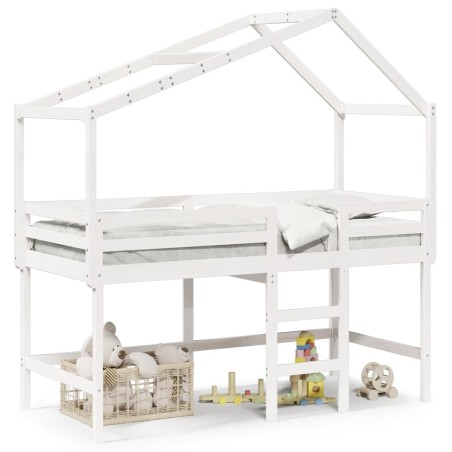 vidaXL Hochbett mit Leiter und Dach Weiß 90x200 cm Massivholz Kiefer