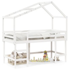 vidaXL Hochbett mit Leiter und Dach Weiß 90x200 cm Massivholz Kiefer