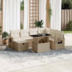vidaXL 8-tlg. Garten-Sofagarnitur mit Kissen Beige Poly Rattan