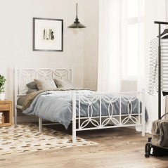 vidaXL Bettgestell mit Kopf- und Fußteil Metall Weiß 107x203 cm