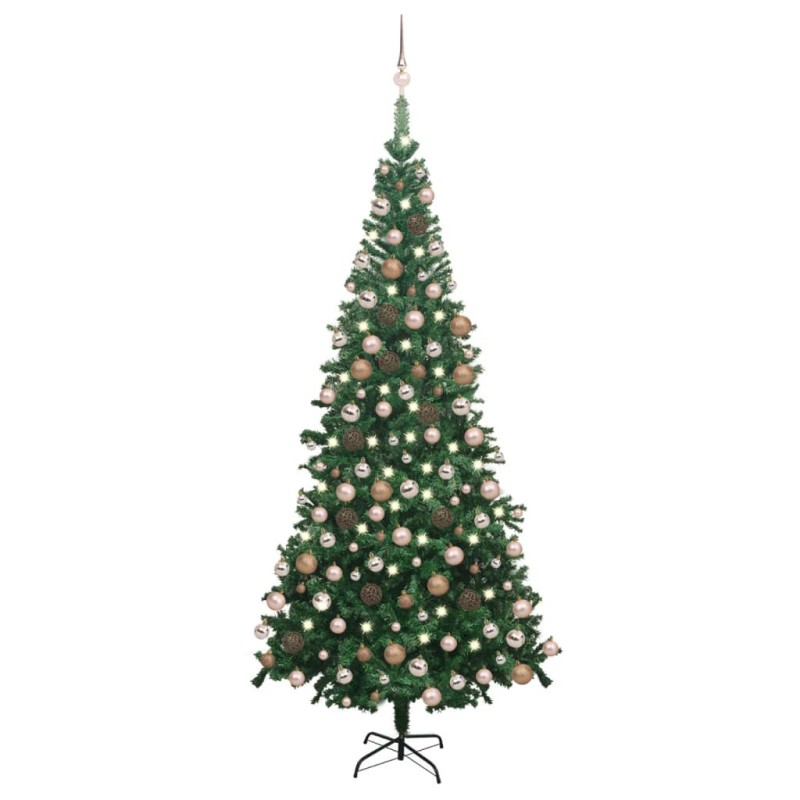 Künstlicher Weihnachtsbaum mit LEDs & Kugeln L 240 cm Grün Künstlicher Weihnachtsbaum mit LEDs & Kugeln L 240 cm Grün