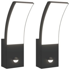 vidaXL LED-Außenwandleuchten mit Sensor 2 Stk. Schwarz Aludruckguss