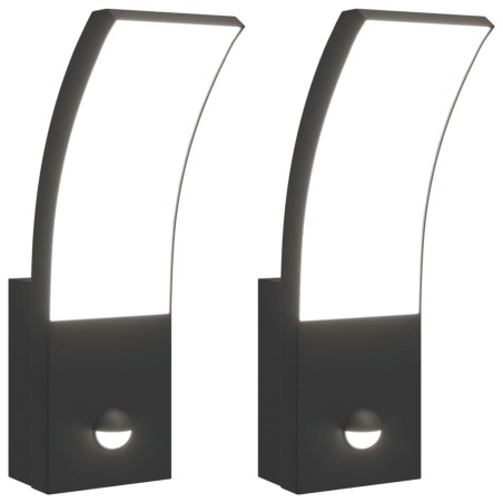 vidaXL LED-Außenwandleuchten mit Sensor 2 Stk. Schwarz Aludruckguss