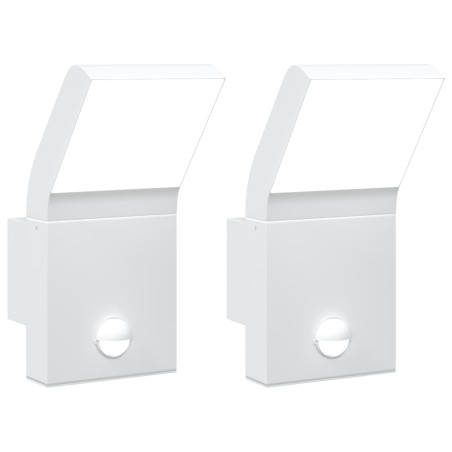 vidaXL LED-Außenwandleuchten mit Sensor 2 Stk. Weiß Aludruckguss