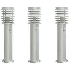vidaXL Wegeleuchten mit Bewegungsmelder 3 Stk. Silbern 60 cm Edelstahl