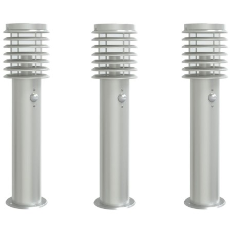 vidaXL Wegeleuchten mit Bewegungsmelder 3 Stk. Silbern 60 cm Edelstahl