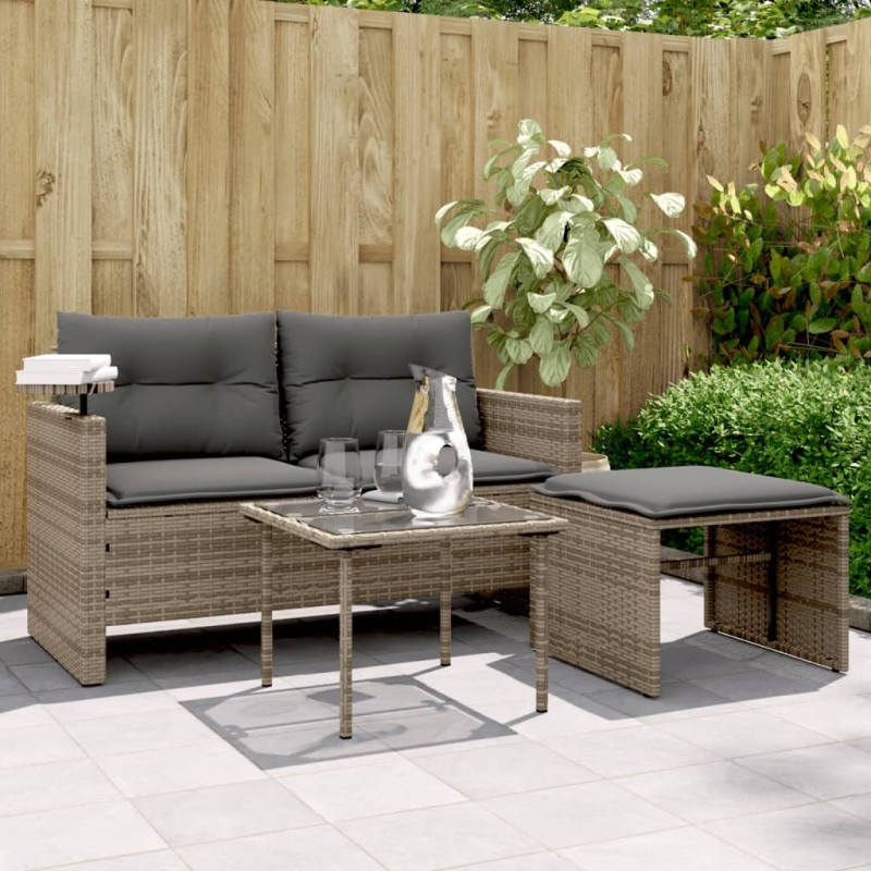vidaXL 3-tlg. Garten-Sofagarnitur mit Kissen Grau Poly Rattan vidaXL 3-tlg. Garten-Sofagarnitur mit Kissen Grau Poly Rattan
