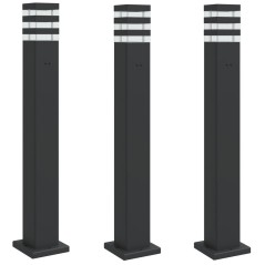 vidaXL Wegeleuchten mit Steckdose 3 Stk. Schwarz 80 cm Aluminium