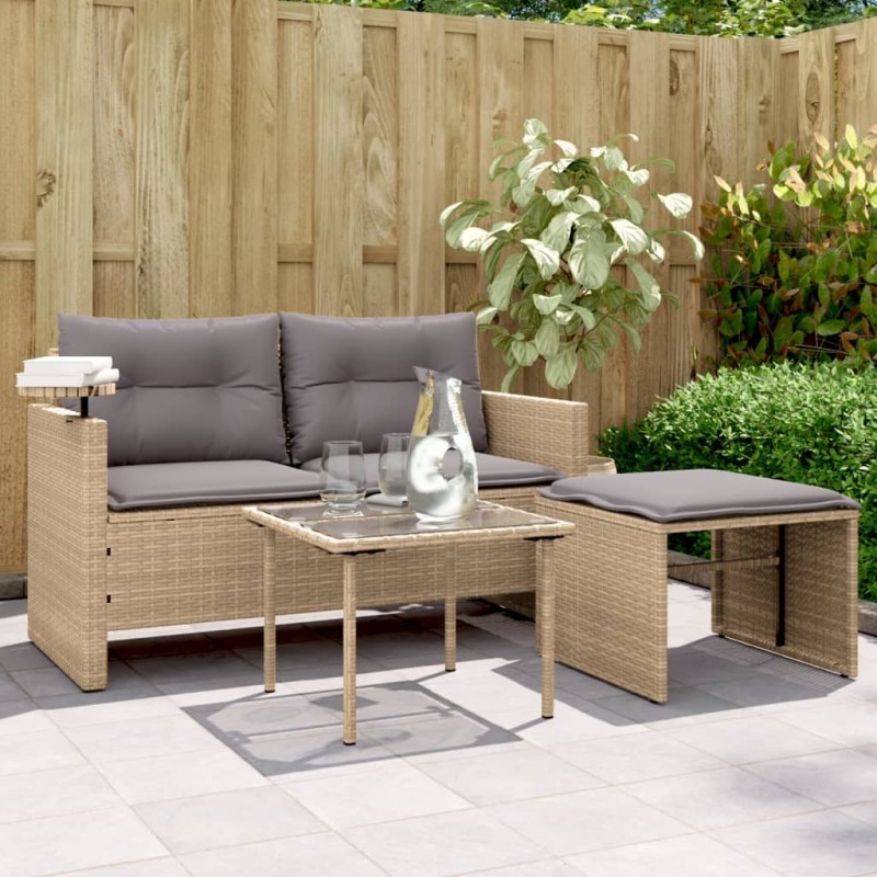 vidaXL 3-tlg. Garten-Sofagarnitur mit Kissen Beige Poly Rattan vidaXL 3-tlg. Garten-Sofagarnitur mit Kissen Beige Poly Rattan