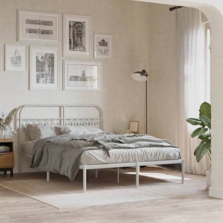 vidaXL Bettgestell mit Kopfteil Metall Weiß 135x190 cm
