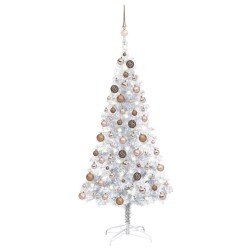 vidaXL Künstlicher Weihnachtsbaum Beleuchtung & Kugeln Silber 150 cm