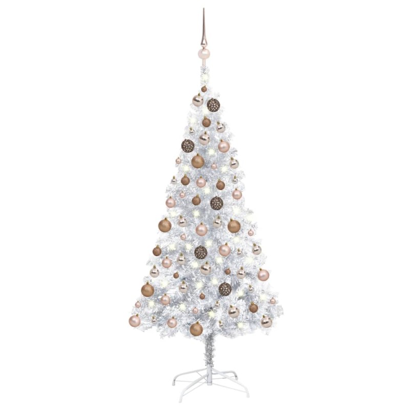 vidaXL Künstlicher Weihnachtsbaum Beleuchtung & Kugeln Silber 150 cm vidaXL Künstlicher Weihnachtsbaum Beleuchtung & Kugeln Silber 150 cm