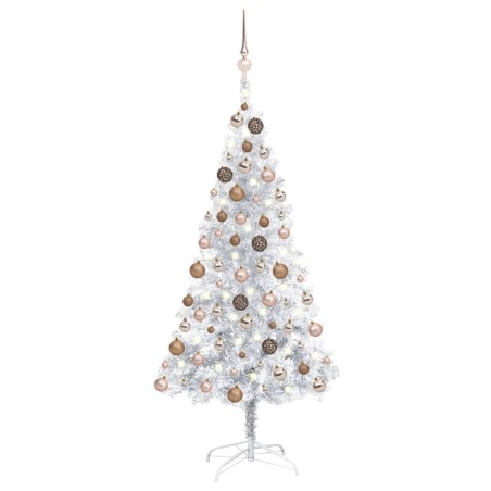 vidaXL Künstlicher Weihnachtsbaum Beleuchtung & Kugeln Silber 150 cm