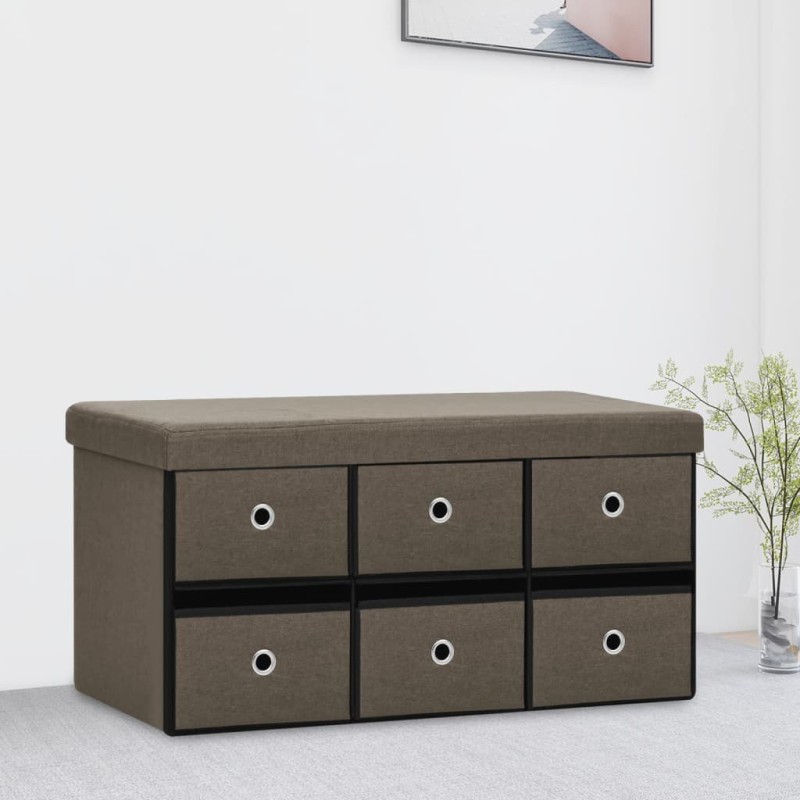 vidaXL Faltbare Sitzbank mit Stauraum Braun 76x38x38 cm Leinenoptik vidaXL Faltbare Sitzbank mit Stauraum Braun 76x38x38 cm Leinenoptik