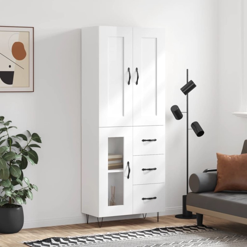 Highboard Hochglanz-Weiß 69,5x34x180 cm Holzwerkstoff Highboard Hochglanz-Weiß 69,5x34x180 cm Holzwerkstoff