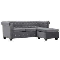 vidaXL Chesterfield-Sofa L-Form Samtbezug 199x142x72 cm Grau