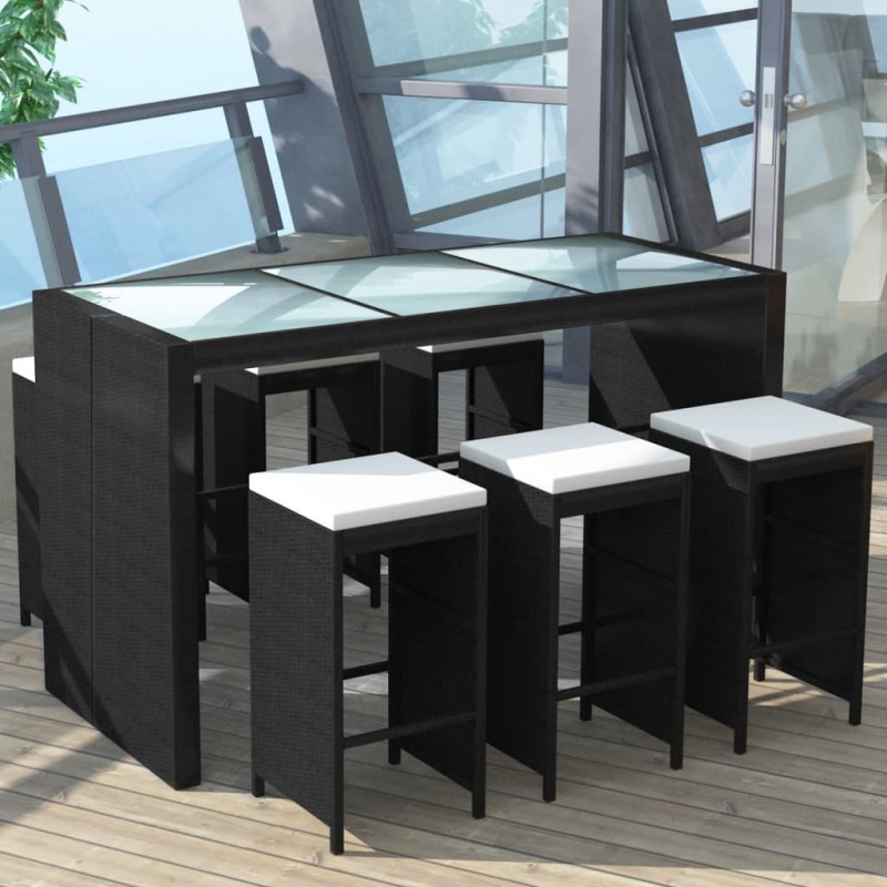 vidaXL 7-tlg. Gartenbar-Set mit Auflagen Poly Rattan Schwarz vidaXL 7-tlg. Gartenbar-Set mit Auflagen Poly Rattan Schwarz