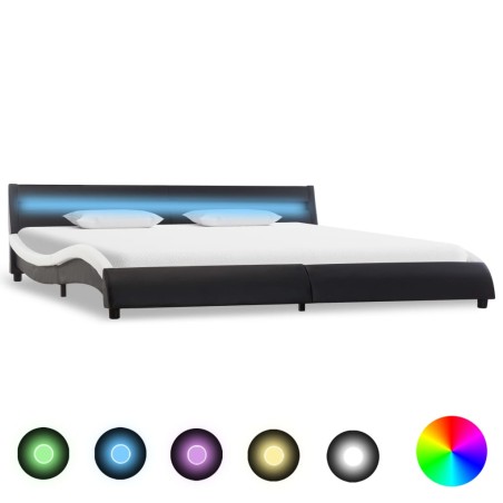 vidaXL Bettgestell mit LED Schwarz und Weiß Kunstleder 180x200 cm   