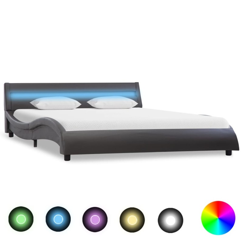 vidaXL Bettgestell mit LED Grau Kunstleder 160x200 cm vidaXL Bettgestell mit LED Grau Kunstleder 160x200 cm
