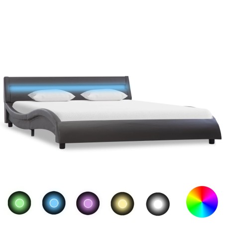 vidaXL Bettgestell mit LED Grau Kunstleder 160x200 cm   