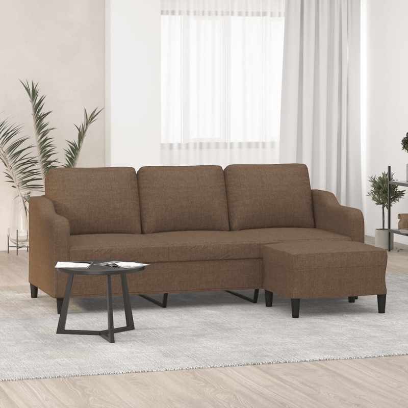 vidaXL 3-Sitzer-Sofa mit Hocker Braun 180 cm Stoff vidaXL 3-Sitzer-Sofa mit Hocker Braun 180 cm Stoff