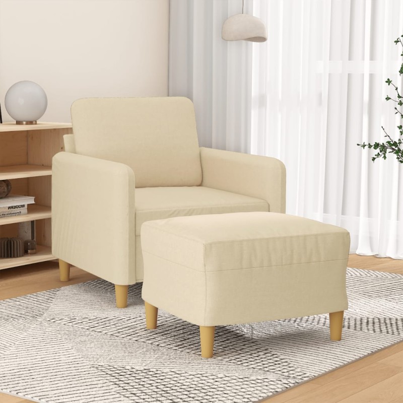 vidaXL Sessel mit Hocker Creme 60 cm Stoff vidaXL Sessel mit Hocker Creme 60 cm Stoff