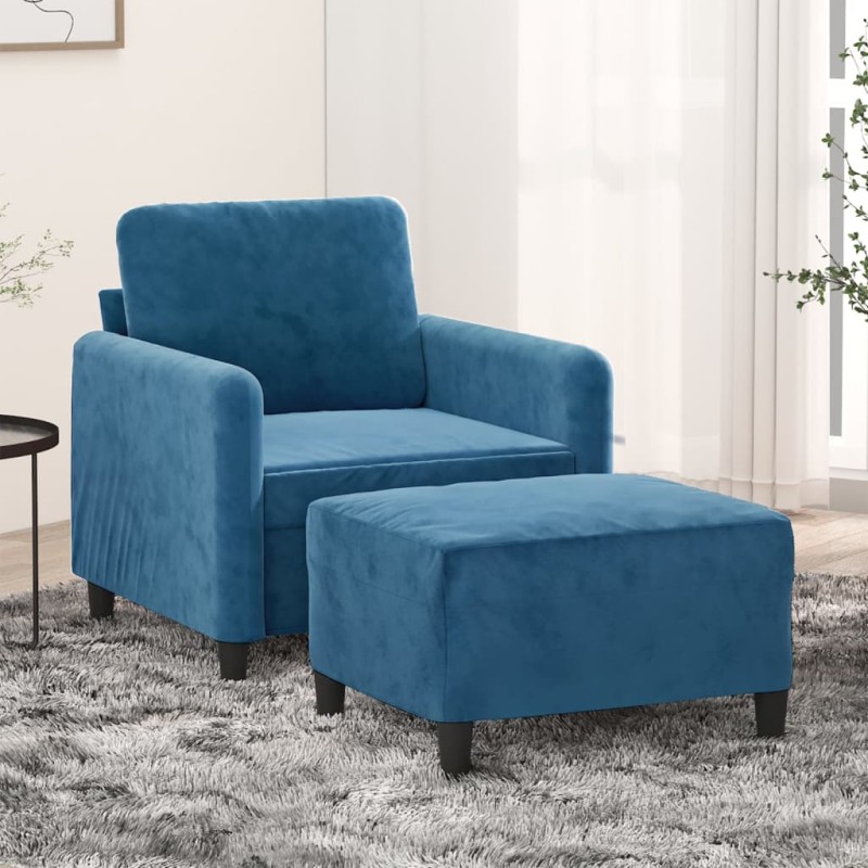 vidaXL Sessel mit Hocker Blau 60 cm Samt vidaXL Sessel mit Hocker Blau 60 cm Samt