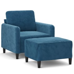 vidaXL Sessel mit Hocker Blau 60 cm Samt