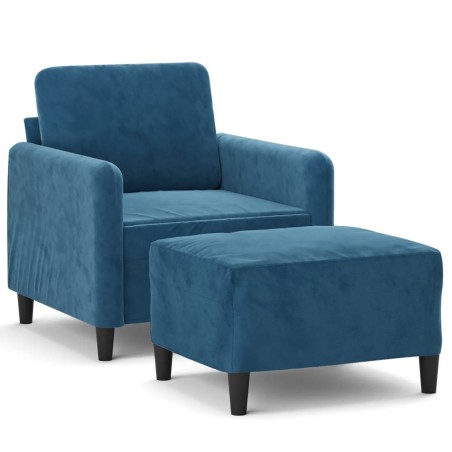 vidaXL Sessel mit Hocker Blau 60 cm Samt