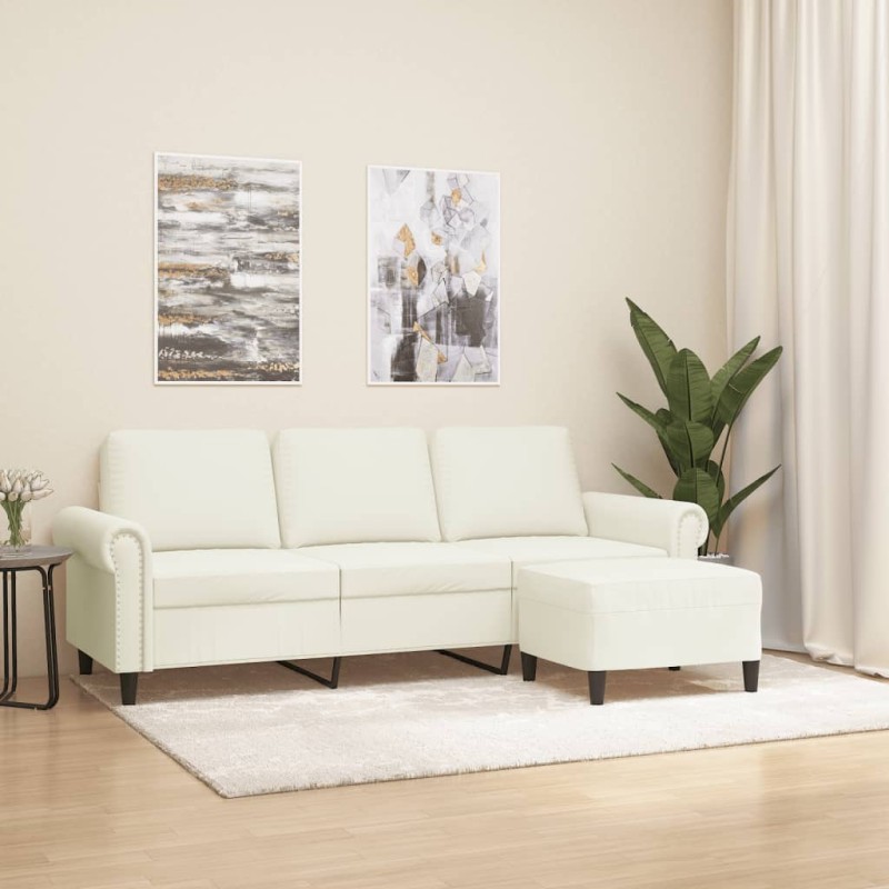 vidaXL 3-Sitzer-Sofa mit Hocker Creme 180 cm Samt vidaXL 3-Sitzer-Sofa mit Hocker Creme 180 cm Samt