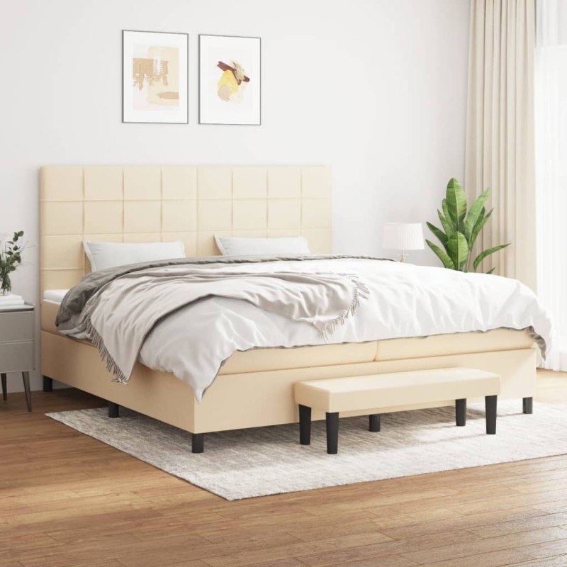 vidaXL Boxspringbett mit Matratze Creme 200x200 cm Stoff vidaXL Boxspringbett mit Matratze Creme 200x200 cm Stoff