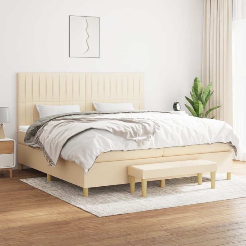 vidaXL Boxspringbett mit Matratze Creme 200x200 cm Stoff vidaXL Boxspringbett mit Matratze Creme 200x200 cm Stoff