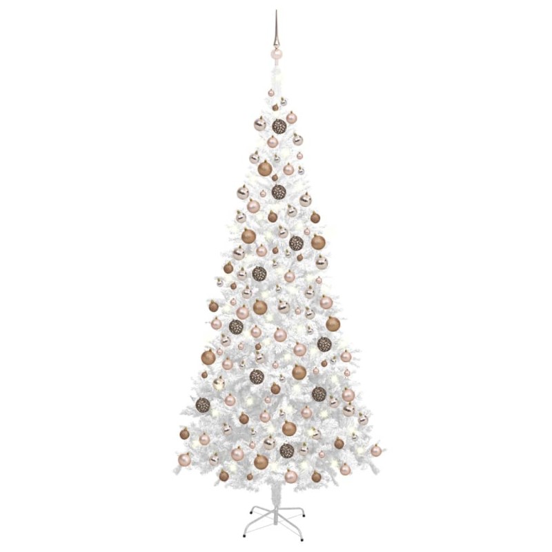 Künstlicher Weihnachtsbaum mit LEDs & Kugeln L 240 cm Weiß Künstlicher Weihnachtsbaum mit LEDs & Kugeln L 240 cm Weiß