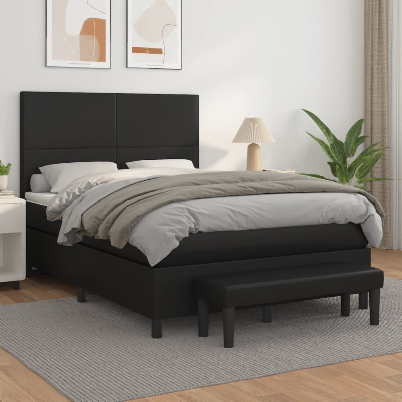 vidaXL Boxspringbett mit Matratze Schwarz 140x200 cm Kunstleder vidaXL Boxspringbett mit Matratze Schwarz 140x200 cm Kunstleder