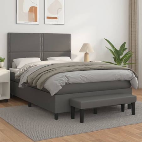 vidaXL Boxspringbett mit Matratze Grau 140x190 cm Kunstleder